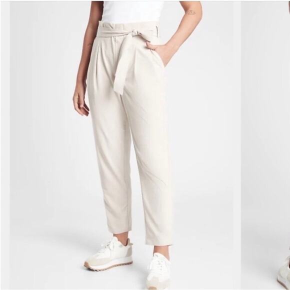 Athleta Skyline Pant II Cream Paperbag High Waist Belted Pants, Size 2 - Picture 1 of 15